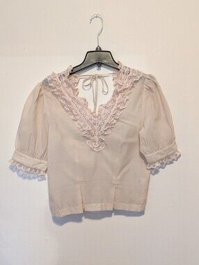 NWT Caroline Constas Soft Pink Lace V-Neck Blouse Puff Sleeve Crop Top S
